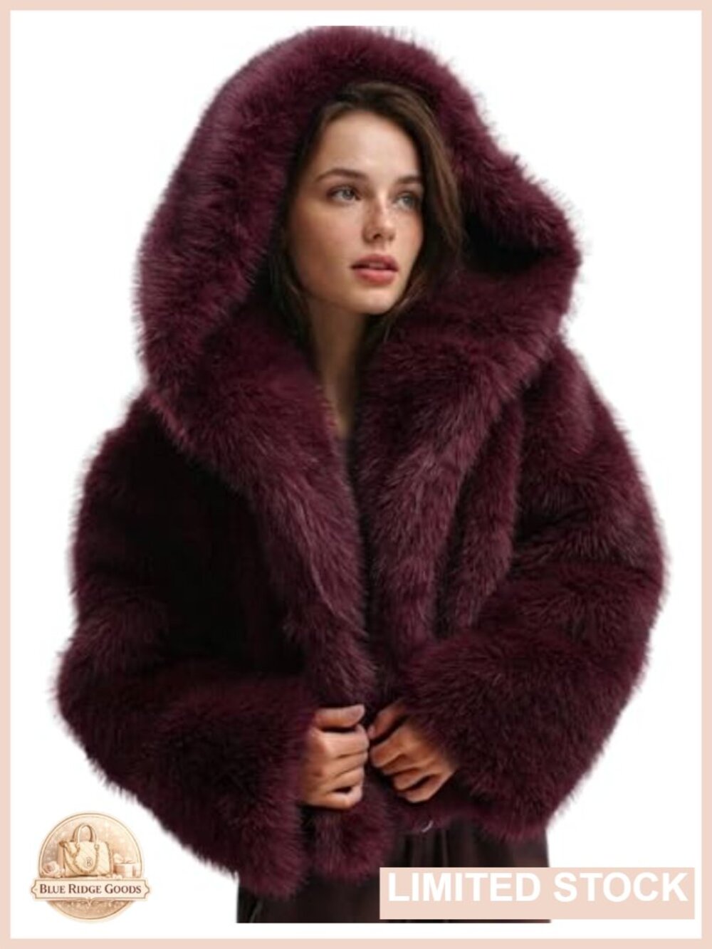 Women's Faux Fur Coat with Hood Cropped Fluffy Jacket